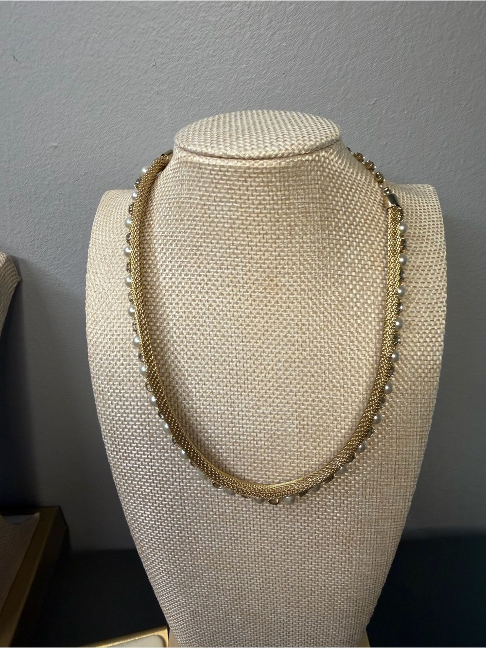 Gold and White Faux Pearl Rope Necklace